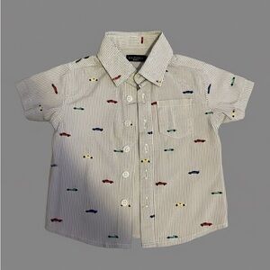 Kids Striped Button Down Shirt with Embroidered Accents